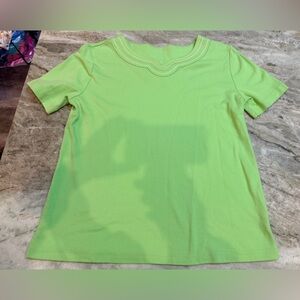 Nikki Lime Green Short Sleeve Knit Top | Decorative Neckline | Size S